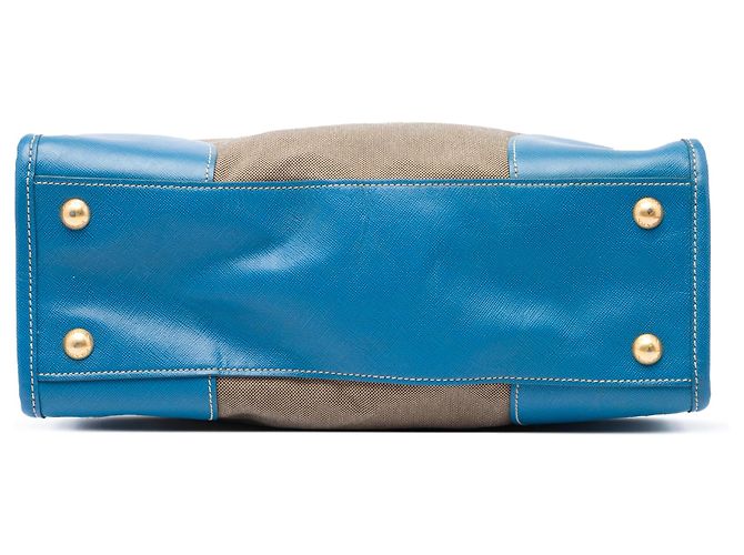 Bolsa Prada em lona Canapa com logo, zíper duplo e acabamento em couro Saffiano marrom Castanho claro - vista 3