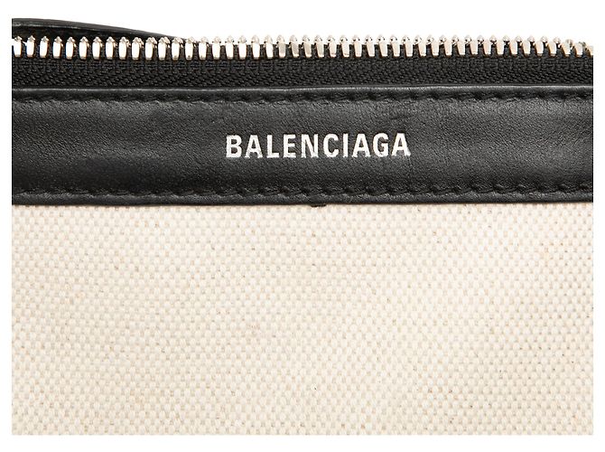 Balenciaga Cabas Pouch in tela bianca e blu navy Bianco - vista 5