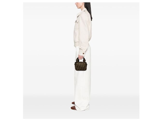 Borsa a mano Fendi Mini Zucca Canvas Marrone - vista 7