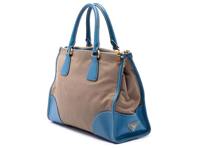 Bolsa Prada em lona Canapa com logo, zíper duplo e acabamento em couro Saffiano marrom Castanho claro - vista 2