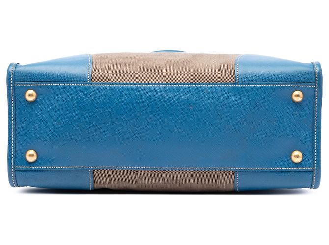 Bolsa Prada em lona Canapa com logo, zíper duplo e acabamento em couro Saffiano marrom Castanho claro - vista 3