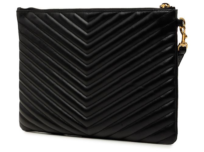 Autre Marque Portadocumenti Cassandre Saint Laurent in pelle di vitello chevron nera Nero - vista 2