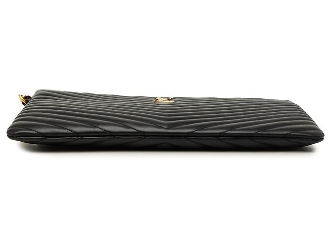 Autre Marque Portadocumenti Cassandre Saint Laurent in pelle di vitello chevron nera Nero - vista 3