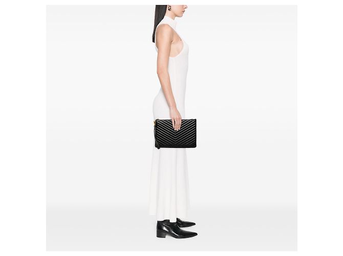 Autre Marque Portadocumenti Cassandre Saint Laurent in pelle di vitello chevron nera Nero - vista 6