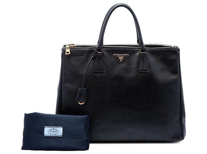 Prada Borsa Tote Galleria Double Zip in Saffiano Lux Nera Extra Large Nero - vista 7