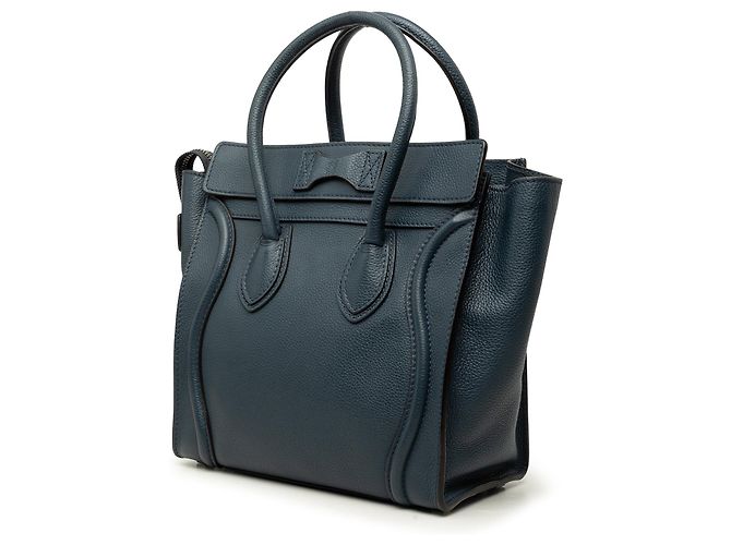 Céline Celine Luggage Tote Micro aus blauem genarbtem Kalbsleder Dunkelblau - vista 2