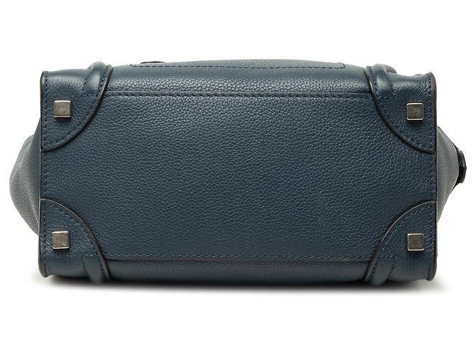 Céline Celine Luggage Tote Micro aus blauem genarbtem Kalbsleder Dunkelblau - vista 3