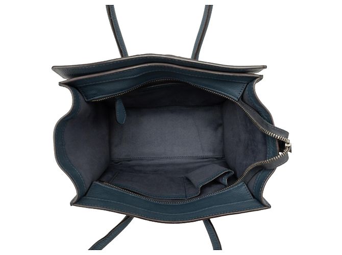 Céline Celine Luggage Tote Micro aus blauem genarbtem Kalbsleder Dunkelblau - vista 4