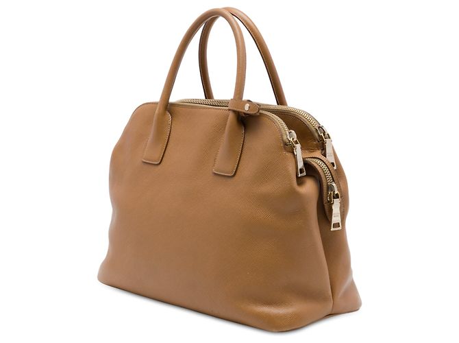 Borsa Tote Dome Prada in Saffiano Marrone con Tripla Zip Caramello - vista 2