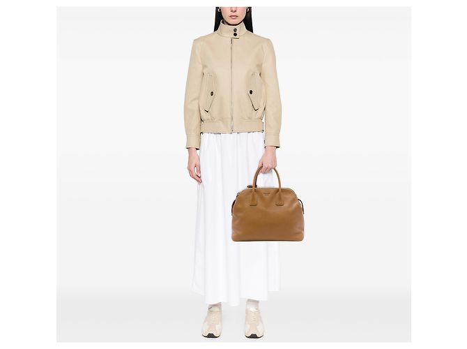 Borsa Tote Dome Prada in Saffiano Marrone con Tripla Zip Caramello - vista 7