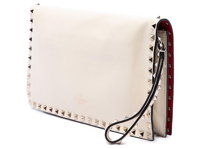 Clutch a patta Rockstud in pelle bianca Valentino Bianco - vista 2