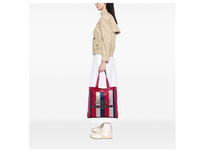 Gucci Baiadera gestreifter Tote aus rotem Canvas - Ansicht 6