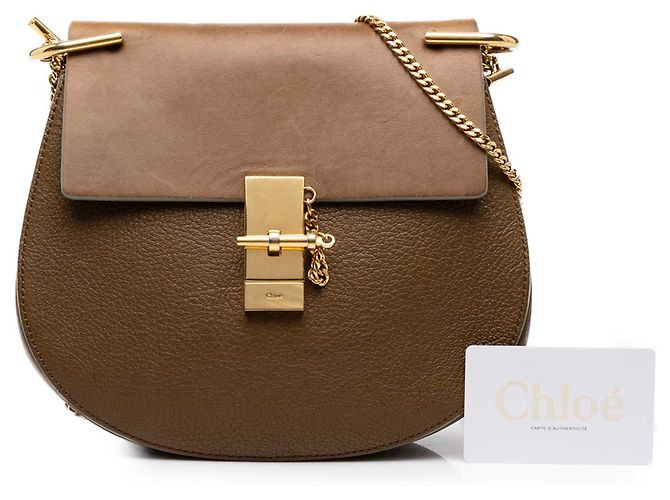 Chloé Drew Crossbody in pelle di vitello liscia e grana marrone Small - vista 7