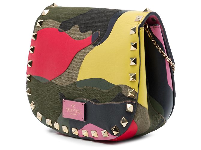Borsa a tracolla Rockstud con patta in nappa verde e tela camouflage Valentino Verde oliva - vista 2