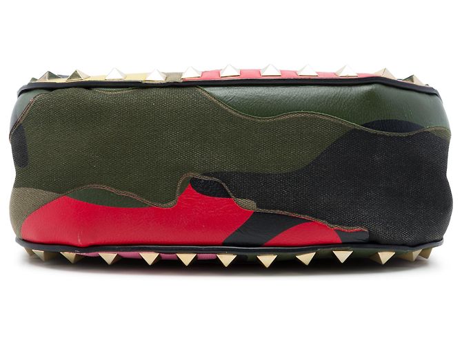 Borsa a tracolla Rockstud con patta in nappa verde e tela camouflage Valentino Verde oliva - vista 3