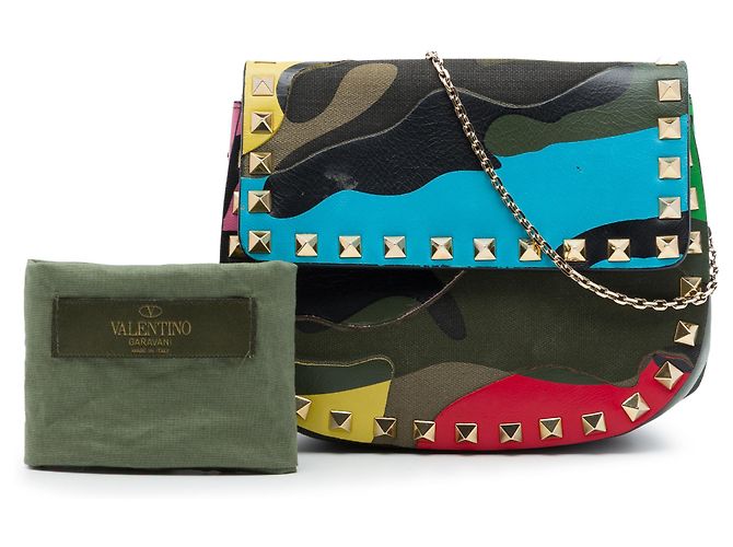 Borsa a tracolla Rockstud con patta in nappa verde e tela camouflage Valentino Verde oliva - vista 7