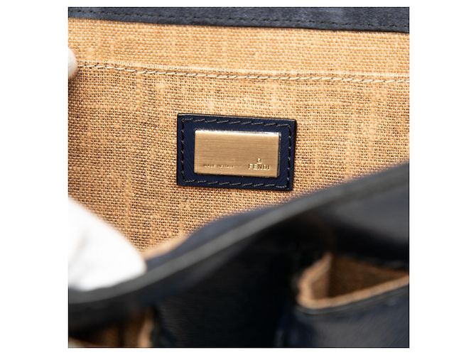 Borsa Satchel Fendi F3 Secret Code in vernice testurizzata blu Blu navy - vista 5