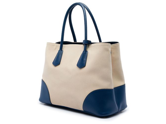 Prada Large Canapa und Saffiano Double Satchel Beige - Ansicht 2