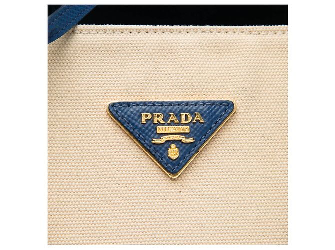 Prada Large Canapa und Saffiano Double Satchel Beige - Ansicht 5