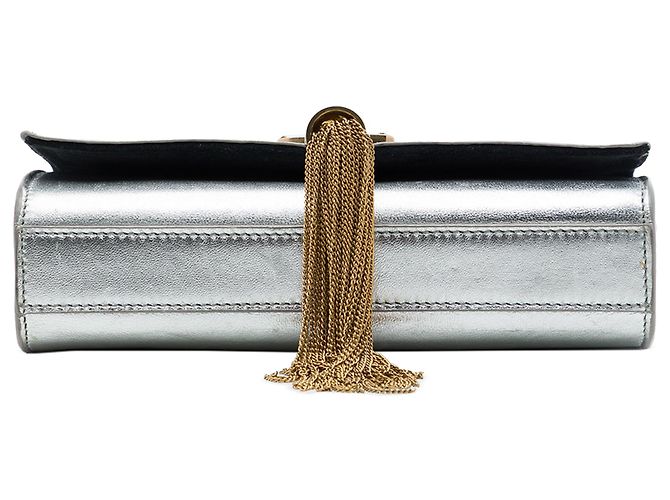 Autre Marque Saint Laurent Silver Small Metallic Calfskin Monogram Kate Tassel Crossbody Argenté - vue 3