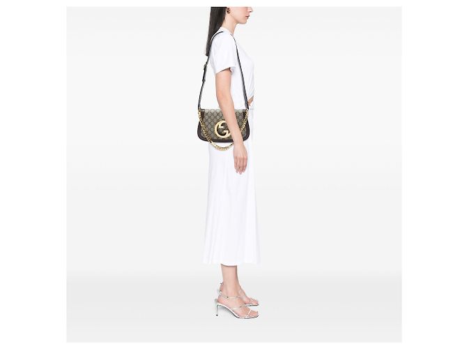 Borsa Gucci Beige Small GG Supreme Blondie Chain Satchel - vista 5