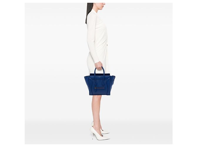 Céline Celine Bolso Luggage Micro de piel de ternera granulada azul - vista 6