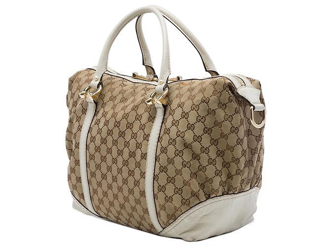 Borsa Boston Gucci in tela GG beige con Horsebit e borchie - vista 2