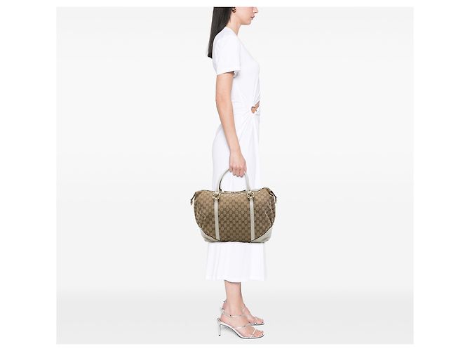 Borsa Boston Gucci in tela GG beige con Horsebit e borchie - vista 6
