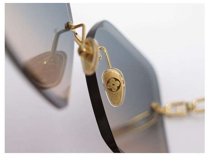 NEUE LOUIS VUITTON ECKIGE LV JEWEL LOGO SONNENBRILLE Golden - Ansicht 11