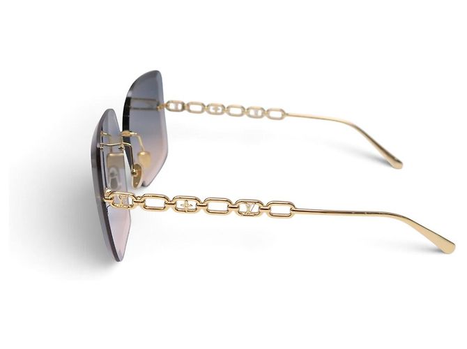 NEUE LOUIS VUITTON ECKIGE LV JEWEL LOGO SONNENBRILLE Golden - Ansicht 2