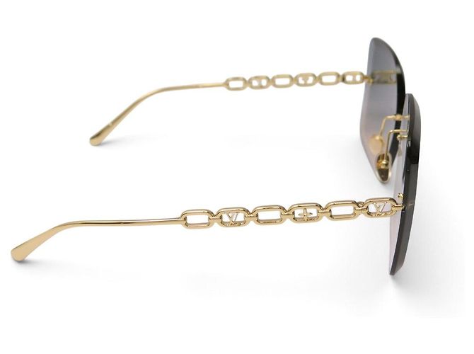 NEUE LOUIS VUITTON ECKIGE LV JEWEL LOGO SONNENBRILLE Golden - Ansicht 4