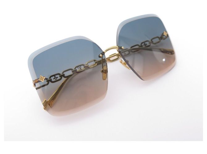 NEUE LOUIS VUITTON ECKIGE LV JEWEL LOGO SONNENBRILLE Golden - Ansicht 5