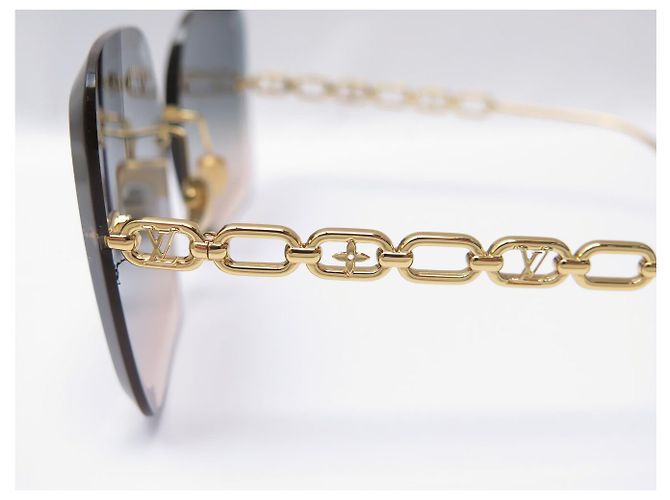 NEUE LOUIS VUITTON ECKIGE LV JEWEL LOGO SONNENBRILLE Golden - Ansicht 6