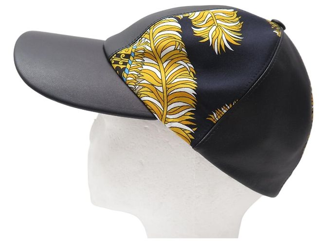 Hermès NEUE HERMES SERENA CANDY SCHWARZ LEDER & SEIDE CAP HAT - Ansicht 2