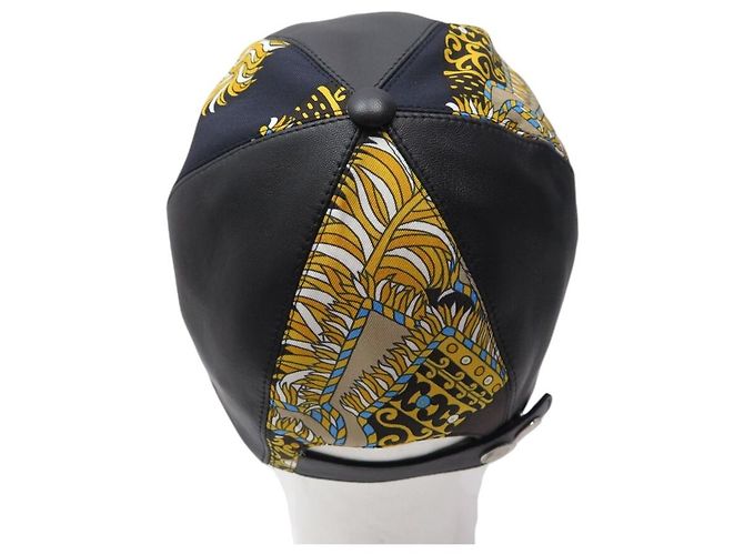 Hermès NEUE HERMES SERENA CANDY SCHWARZ LEDER & SEIDE CAP HAT - Ansicht 3