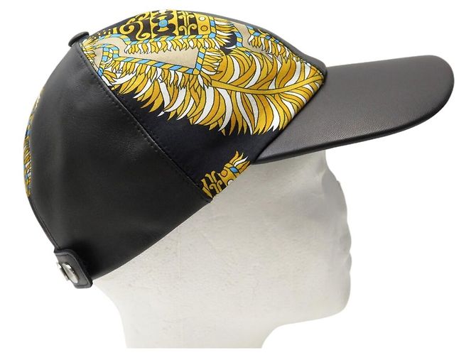 Hermès NEUE HERMES SERENA CANDY SCHWARZ LEDER & SEIDE CAP HAT - Ansicht 4