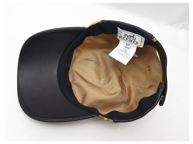 Hermès NEUE HERMES SERENA CANDY SCHWARZ LEDER & SEIDE CAP HAT - Ansicht 6