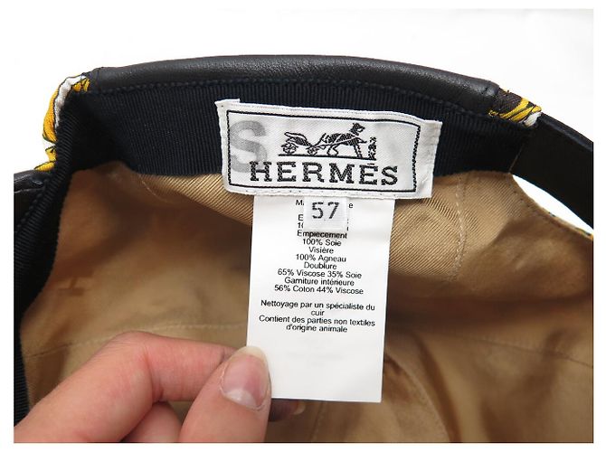 Hermès NEUE HERMES SERENA CANDY SCHWARZ LEDER & SEIDE CAP HAT - Ansicht 7