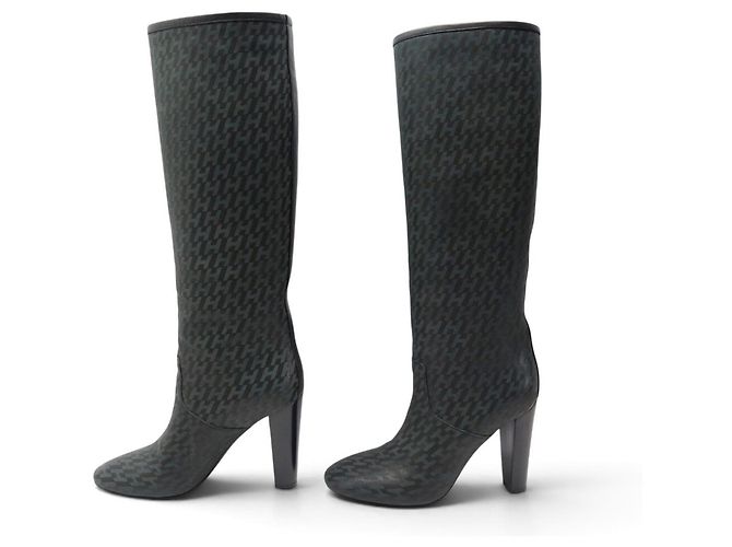 Hermès BOTAS DE TACÓN HERMES H PERFORE CAVALIERES 37 EN CUERO NEGRO - vista 2
