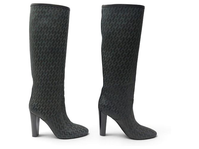 Hermès BOTAS DE TACÓN HERMES H PERFORE CAVALIERES 37 EN CUERO NEGRO - vista 3