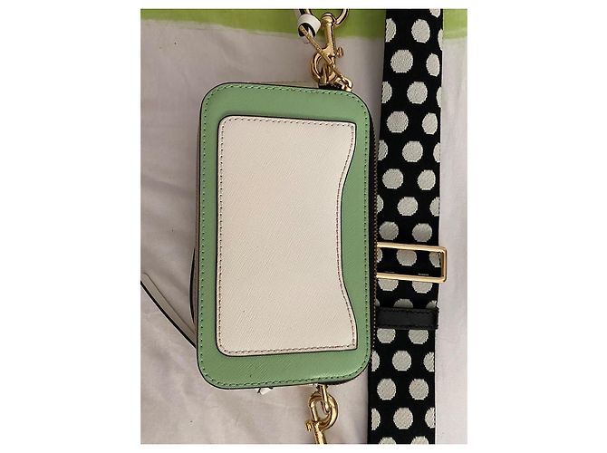 Marc Jacobs Snapshot Bolsa de Ombro Couro Verde Preto Branco Gold hardware - vista 3