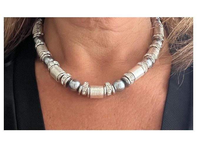 Autre Marque Collar HYPSO Paris de Perlas Grises y Plateadas Plata - vista 2
