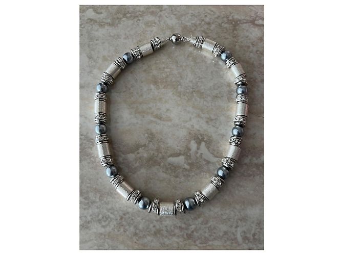 Autre Marque Collar HYPSO Paris de Perlas Grises y Plateadas Plata - vista 4