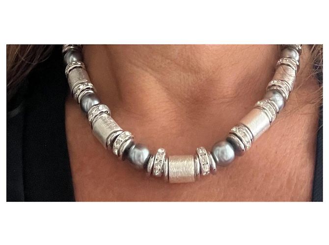 Autre Marque Collar HYPSO Paris de Perlas Grises y Plateadas Plata - vista 7