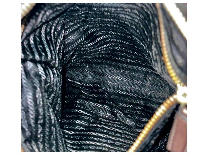 Prada Nylon and Saffiano Leather Shoulder Bag Black Dark brown - view 11