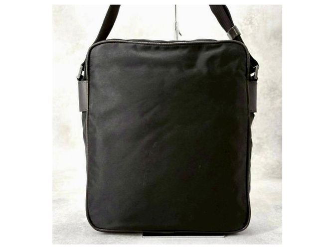 Prada Nylon and Saffiano Leather Shoulder Bag Black Dark brown - view 4