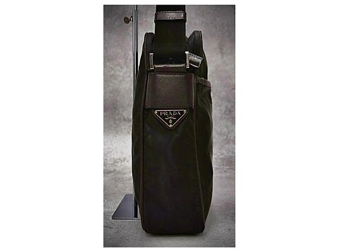 Prada Nylon and Saffiano Leather Shoulder Bag Black Dark brown - view 7