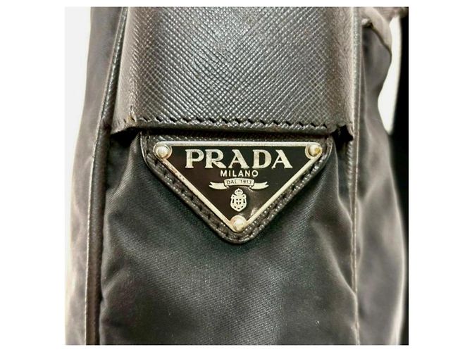 Prada Nylon and Saffiano Leather Shoulder Bag Black Dark brown - view 8