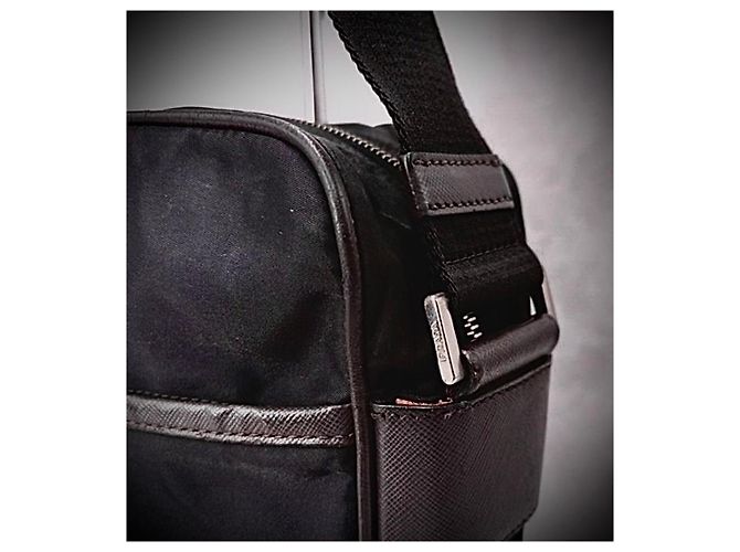 Prada Nylon and Saffiano Leather Shoulder Bag Black Dark brown - view 9