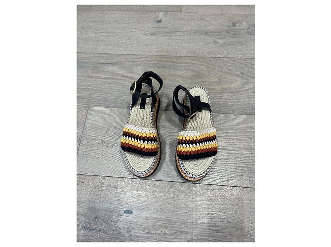 Farm Rio Sandali con zeppa in crochet e pelle Marrone Nero Multicolore - vista 2